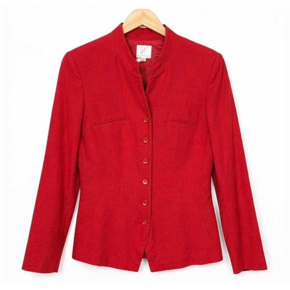 Emma James Red Linen Blend Blazer Jacket Button Front Size 12